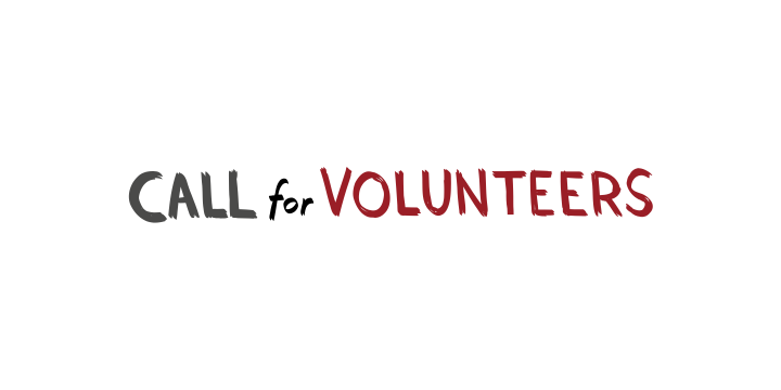 Banner saying call for volunteers.